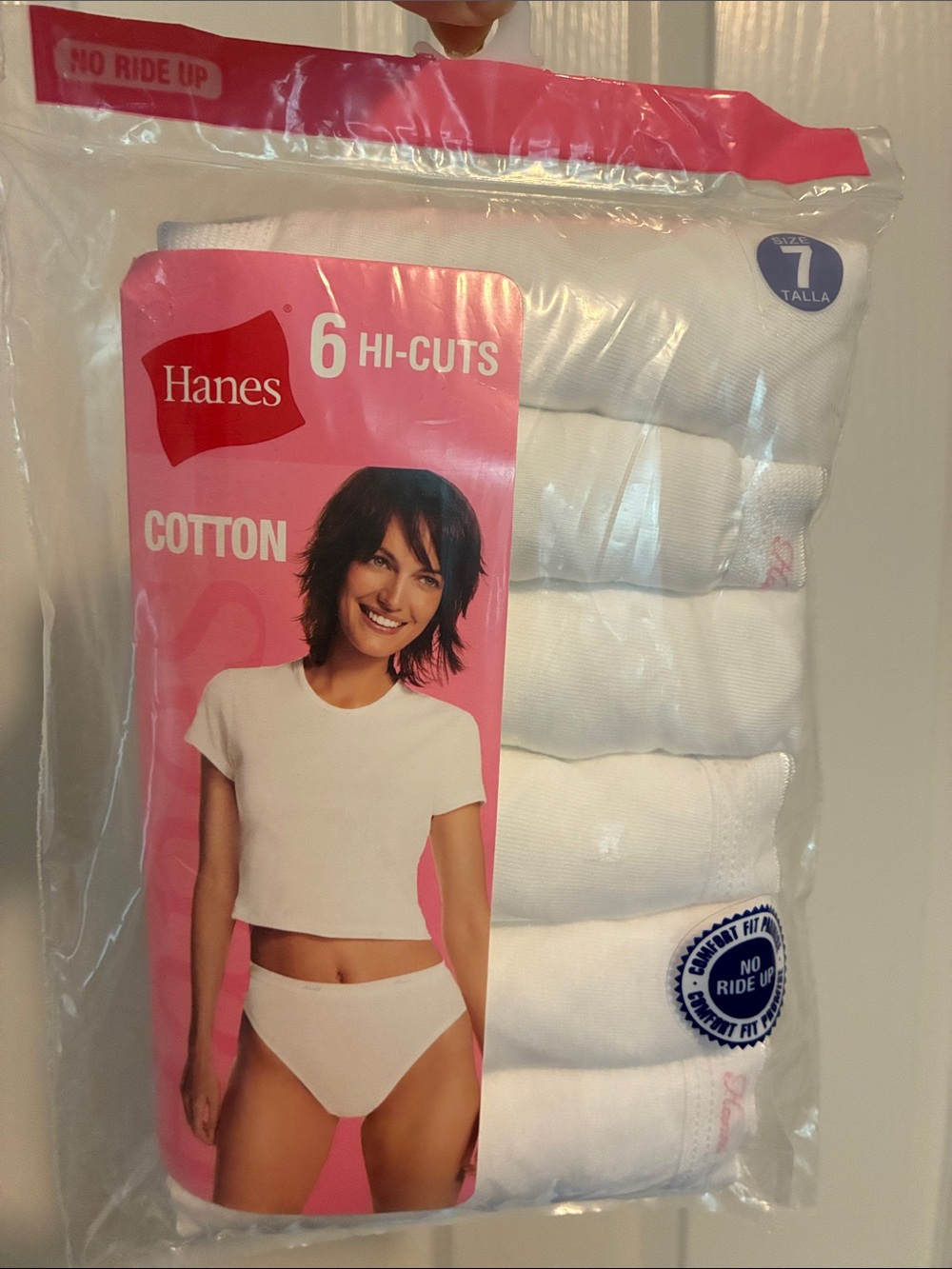 Vintage Hanes Women's Cotton Hi-Cut Underwear Pack - White with Pink Accents